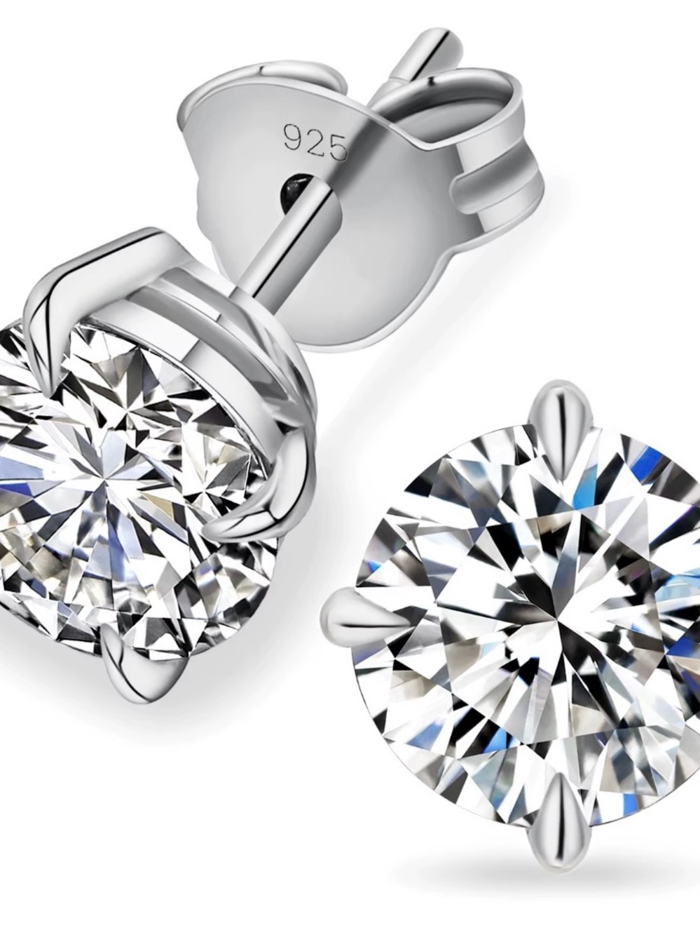 Sterling Silver Clear CZ Solitaire Stud Moissanite Earrings - Classic Elegance